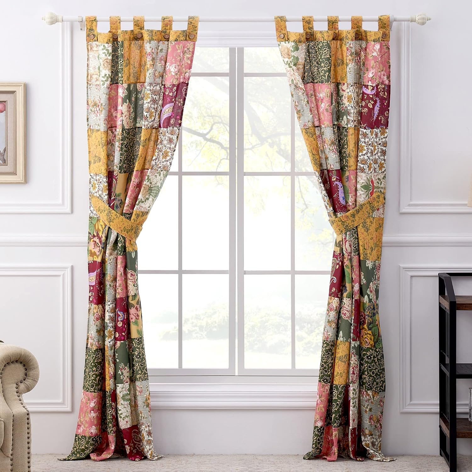 Greenland Home Antique Chic Authentic Patchwork Curtain Panel Pair, 84 X 84 Inches image number 4