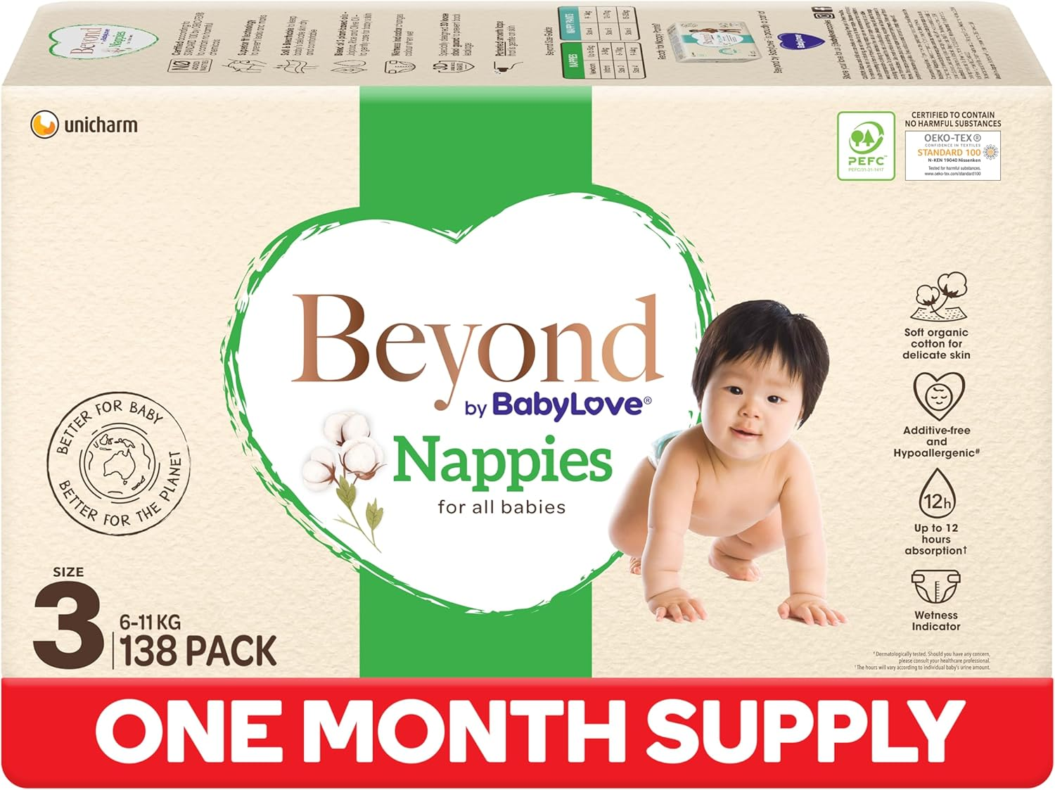 Beyond by Babylove Nappies Size 3 (6-11Kg) | 1 Month Supply 138 Pieces (3 X 46 Pack)