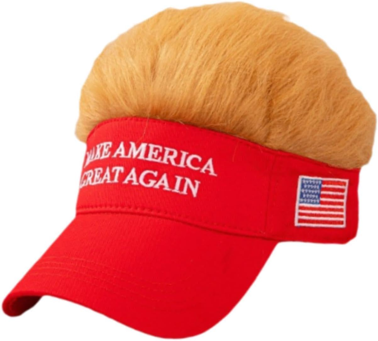 Ａ Aternee Adjustable Men Trump Hat Make America Great Again with Hair, Baseball Cap Sun Hat,Decoration Funny,Novelty Wig Cap,Visor with Hair for Sports,Adults,Outdoor Activities Red