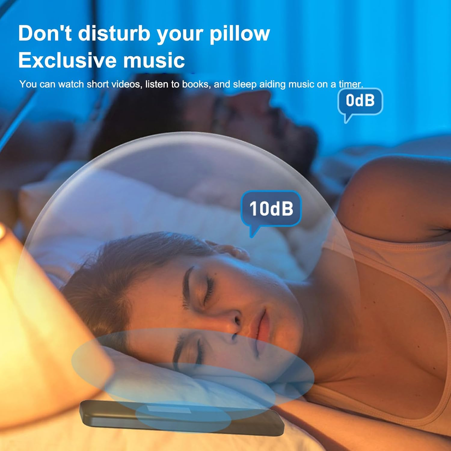 Pillow Speaker, Bone Conduction Wireless Bluetooth Music Sleep Speaker, Sleep Aid Speaker with 300Mah Battery, Supports Memory Card Playback, Timing Function (Black) - Blue image number 2