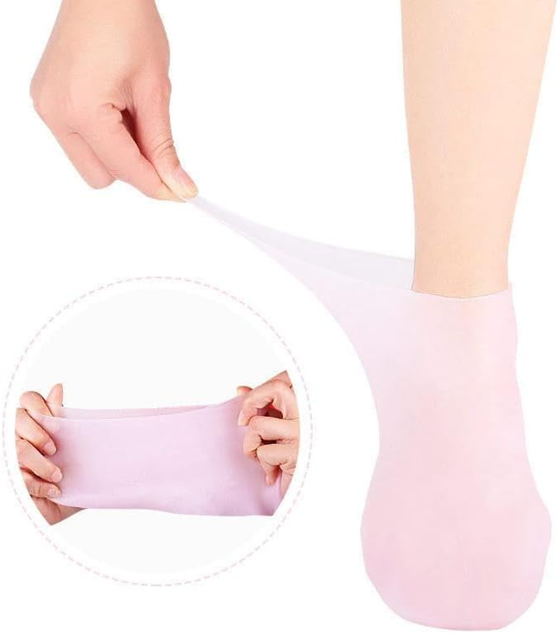 Ecosphere Finds Discovers Pink/ Beige Silicone Socks | Socks for Foot Spa and Foot Care with Moisturising Properties| Silicone Gel Heel Protectors in Plastic Socks | Dry Cracked Feet Women and Mens (Light Beige) image number 6