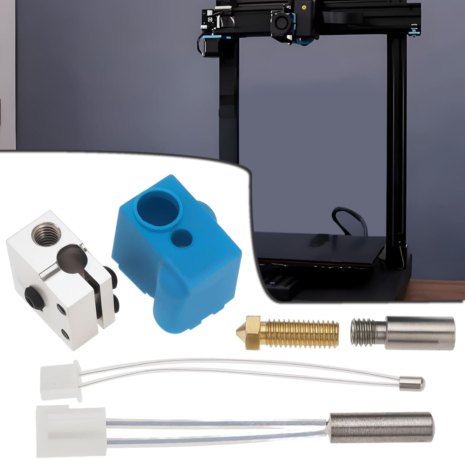 1 Set 3D Printer Extruder Kit Nozzle Heat Block 24V 64W Thermistor Replacement Kit Compatible with Artilry Sidewinder X1 X2 Compatible with Genius 3D Printer Hotend image number 4