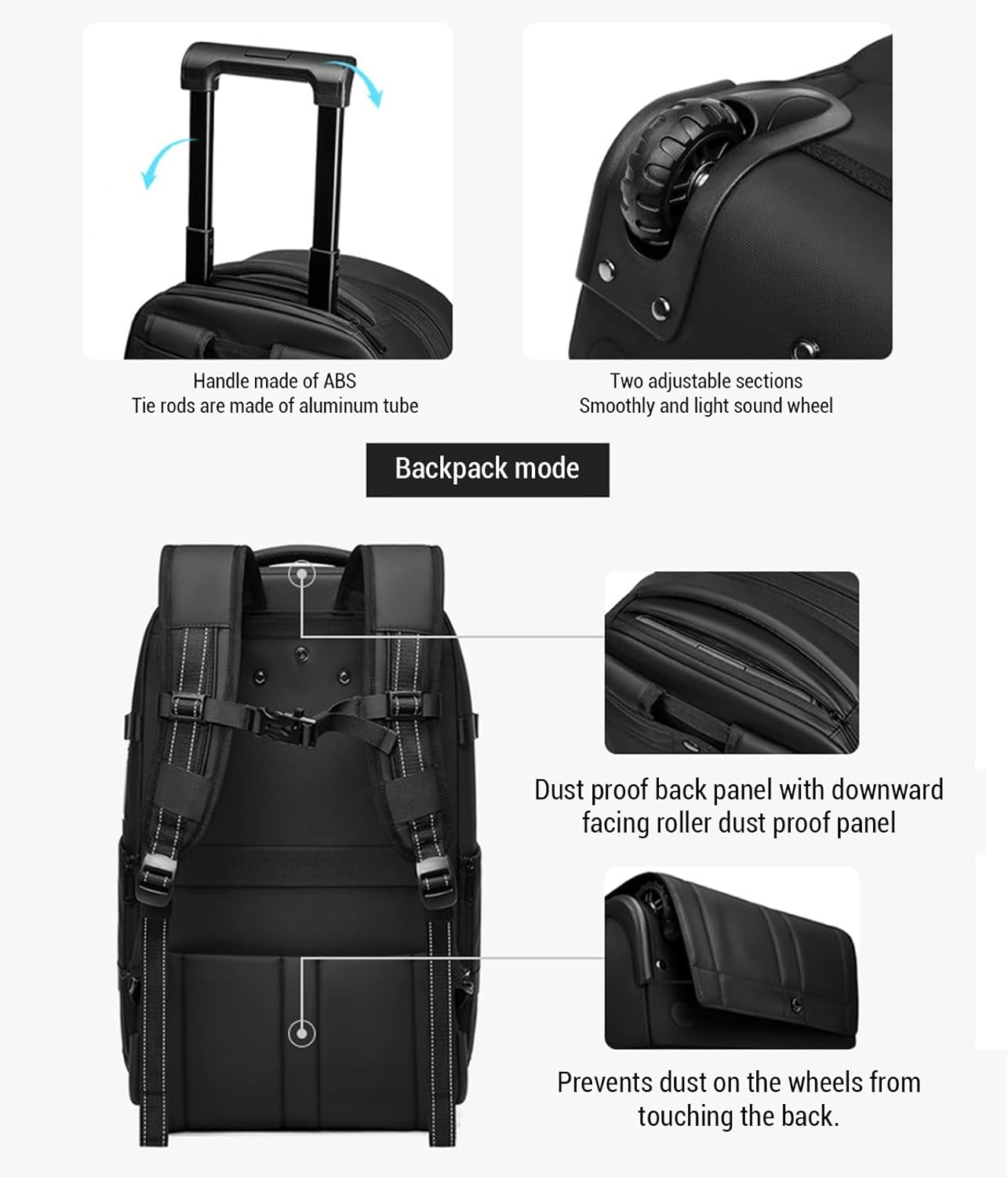 60L Large Travel Backpack with Wheels, Three-Layer Partition Design Vacuum Compression Backpack with 17 Inch Laptop Compartment & Air Pump for Men Women Adults image number 6