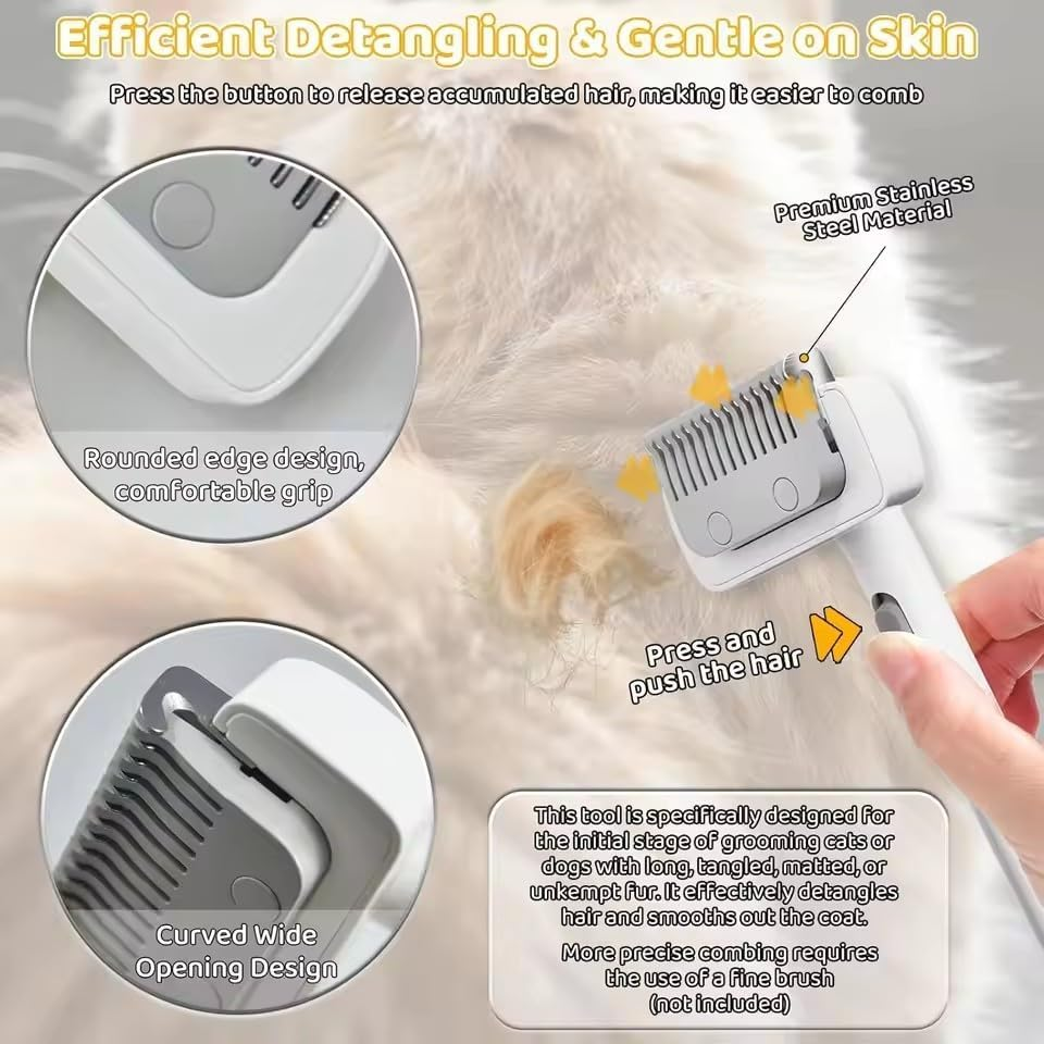 Ashintaranji Cat Grooming Brush,Pet Grooming Massage Comb for Matted Fur & Loose Hair, Dog Deshedding Brush, Quick Knot Remover with Stainless Steel Blade,One-Click Pet Hair Remover for Dogs & Cats image number 3