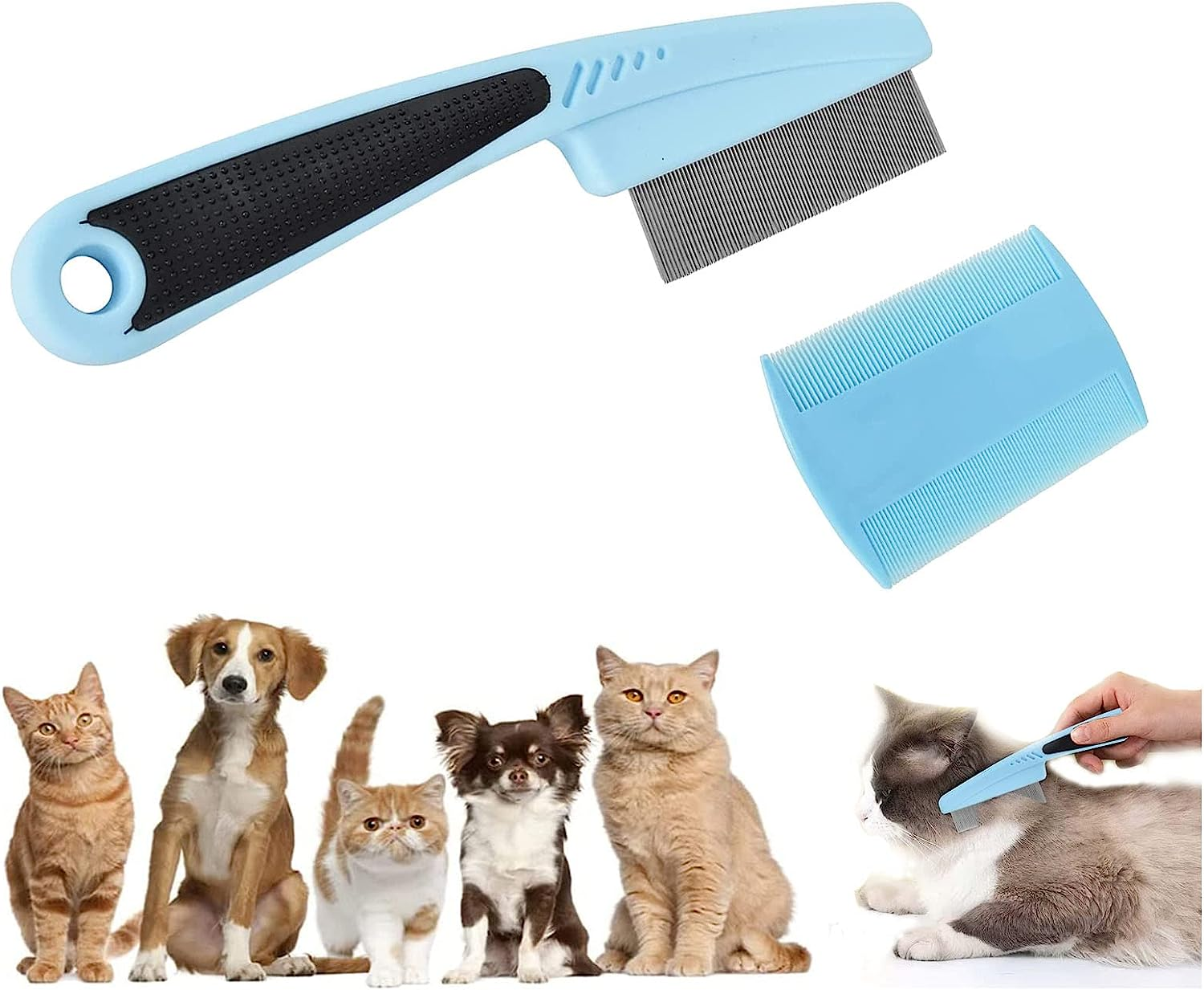 2Pcs Dog Combs, Stainless Steel Fine Tooth Combs for Long and Short Haired Cats and Dogs image number 5