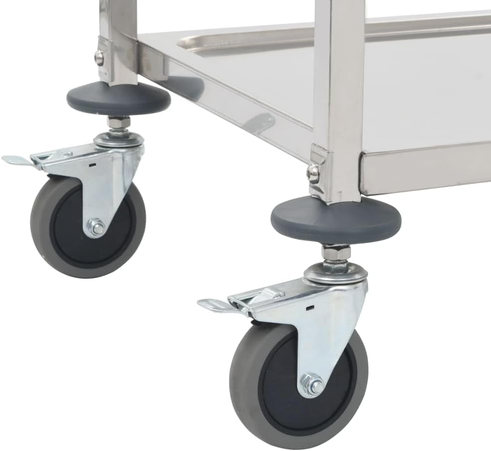 Vidaxl 2-Tier Robust Stainless Steel Kitchen Trolley with Efficient Braked Castors and Spacious Trays - Silver image number 1