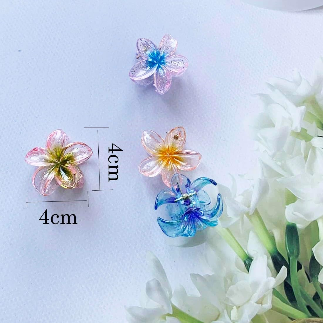 SINLOV 4Pcs Flower Hair Claw Clips Colorful Hawaiian Flower Clip Small Cute Hair Claw Clip for Women Thick Hair