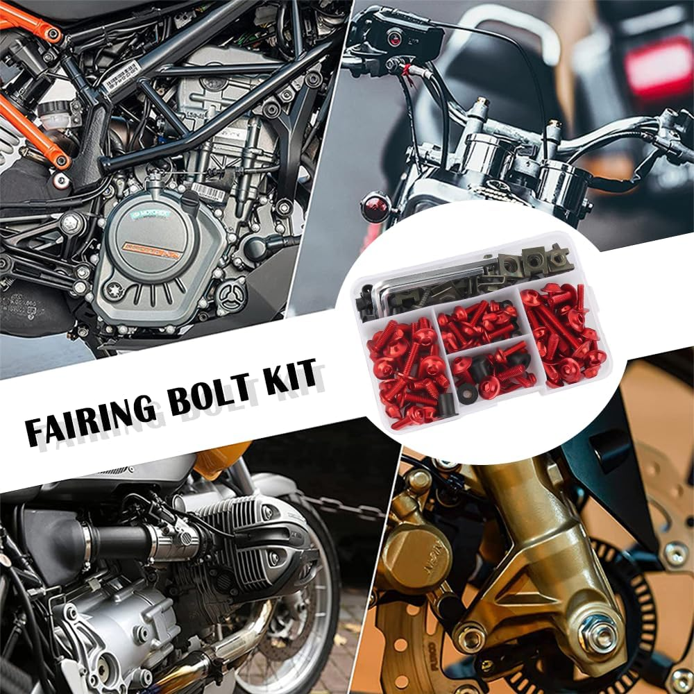 177PCS Motorcycle Fairing Bolt Kit,M5 M6 Aluminum Screws Bolts Fasteners of Fairings for Motorcycle Accessories,Universal Motorcycle Windshield Bolts,Professional Auto Parts (Red) image number 2
