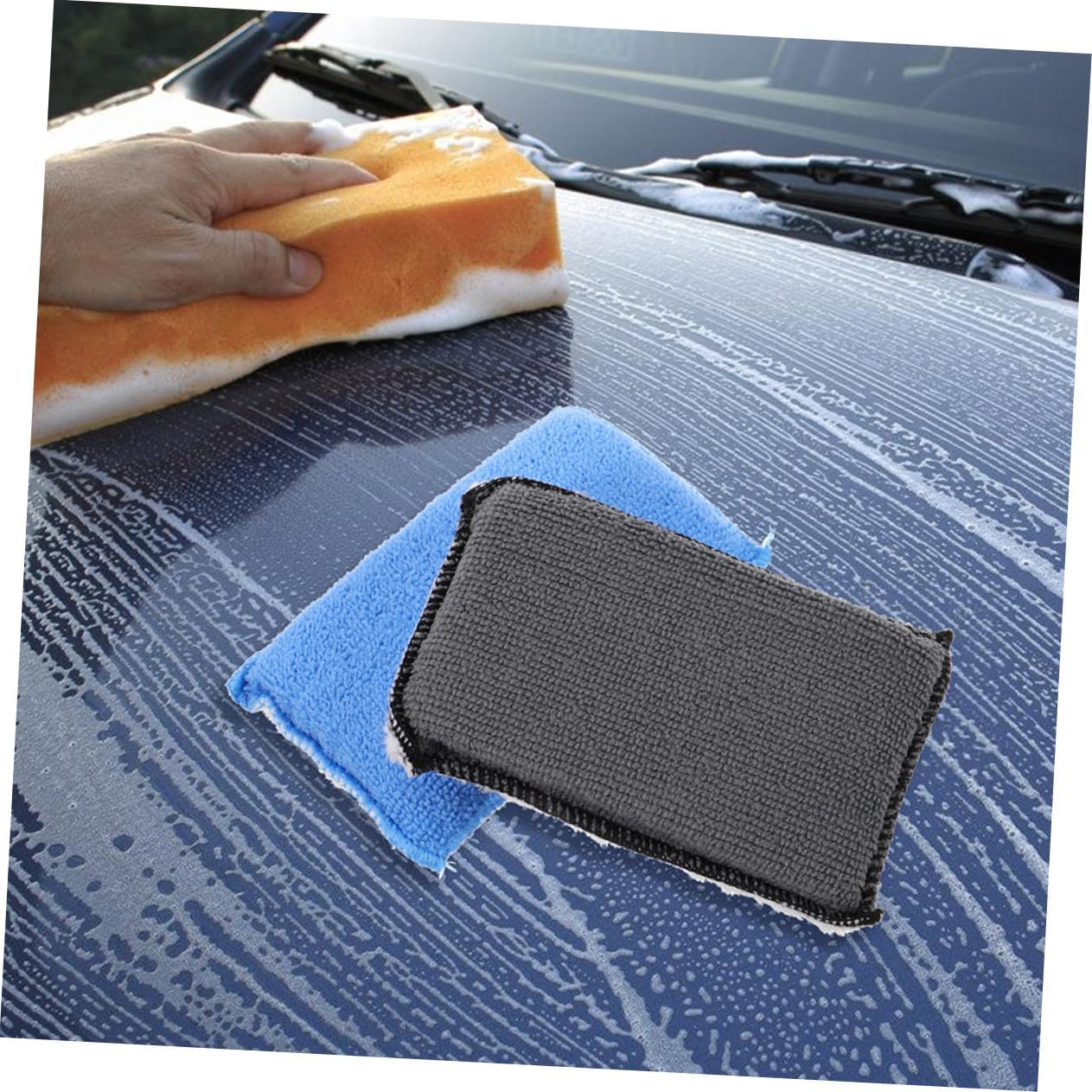 Abaodam Double-Sided Car Cleaning Sponges 2Pcs Blue-White Gray-White Auto Cleaning Scrub Pads Vehicle Interior Detailing for Car Care and Home Use image number 3
