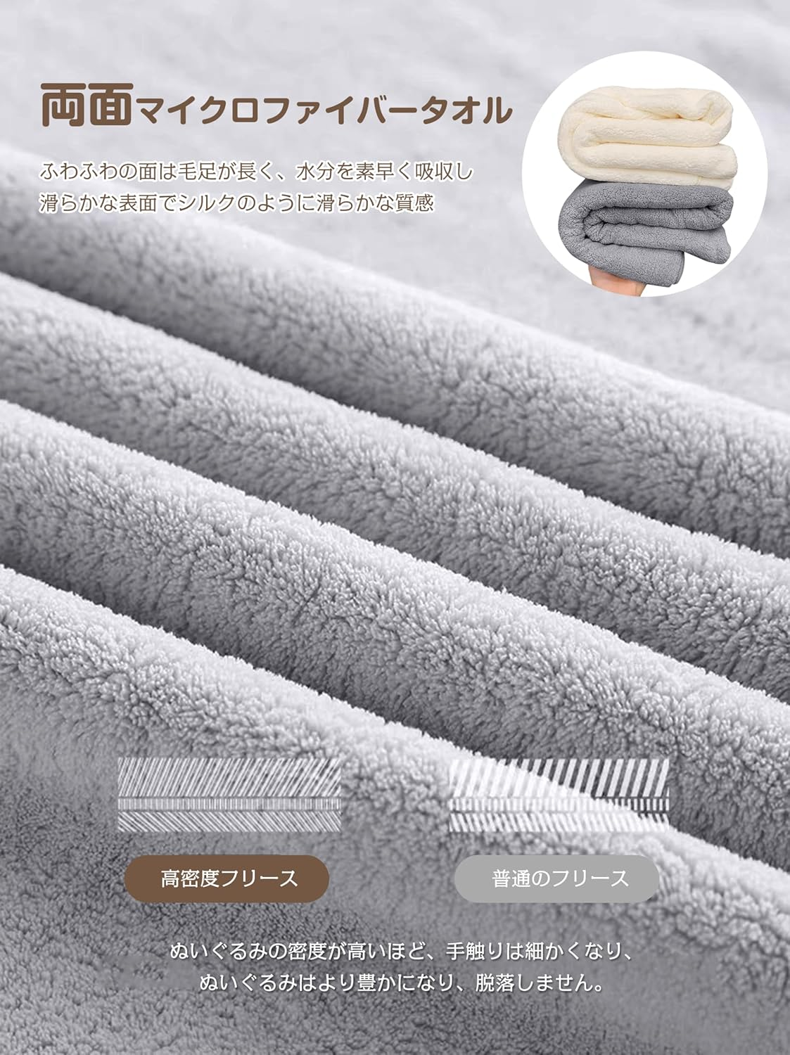 AYO Bath Towel, Set of 4, Light Gray, 27.6 X 55.1 Inches (70 X 140 Cm), Large Size, Hotel Specifications, Fluffy, Fast Absorbent, Texture, Microfiber Towel, Durable, Bath Supplies, Absorbent, Quick image number 2