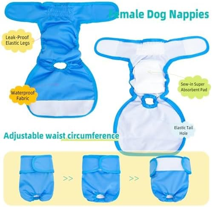 Reusable Dog Nappies Female, 3 Pack Washable Diapers Belly Bands,Washable Sanitary Wraps Panties for Puppy Small Medium Large Incontinence Dog（M） image number 6