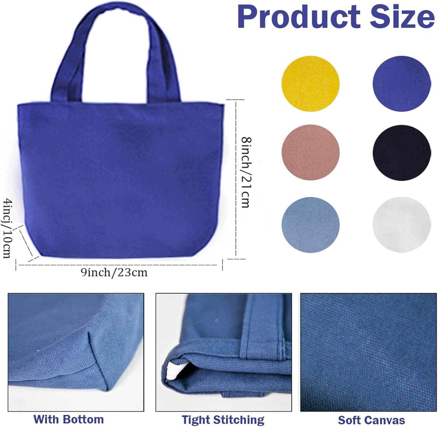 Pertion 6 Pack Small Canvas Tote Bags, 9X8X4Inch Reusable Cotton Shopping Bags Bulk DIY Mini Tote Bag Gift Bags image number 4