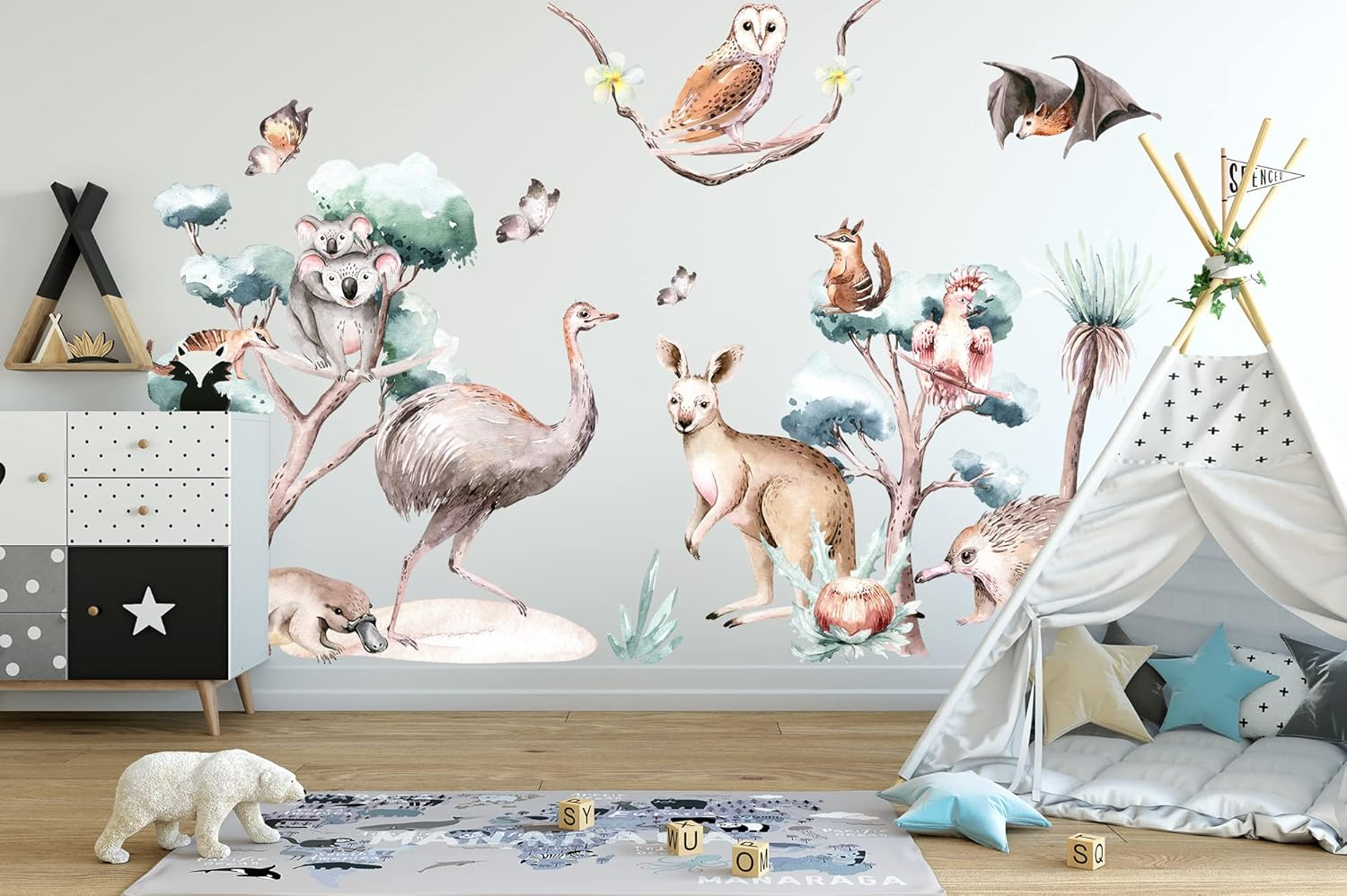 Australian Native Animals Kangaroo Koala Ostrich Platypus Removable Wall Decal image number 2