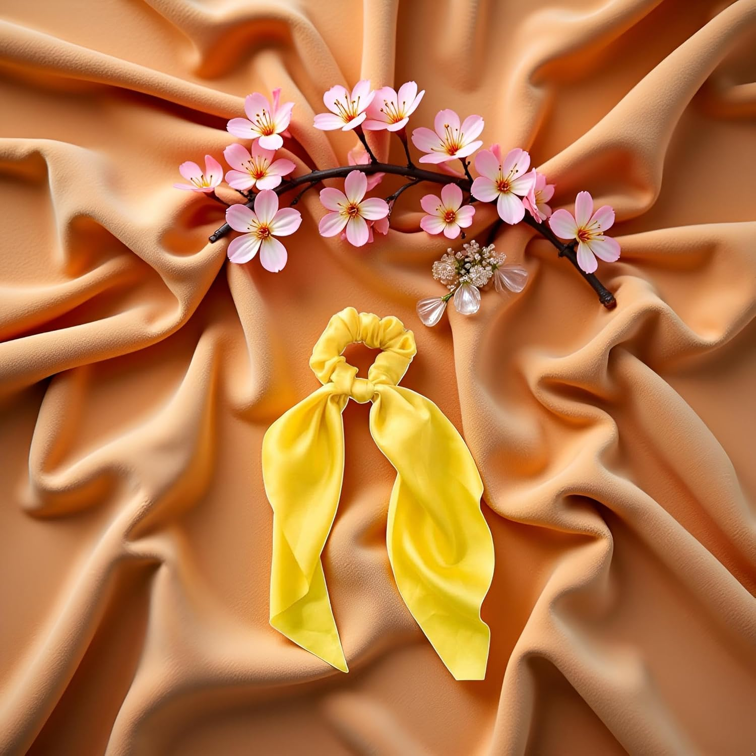 Yellow Women Girl Bow Satin Ribbon Ponytail Scarf Hair Tie Rope Scrunchies Elastic Band Hair Scrunchies Bands Hair Elastics and Ties Hair Accessories,Hair Styling Accessories,Ponytail Holders