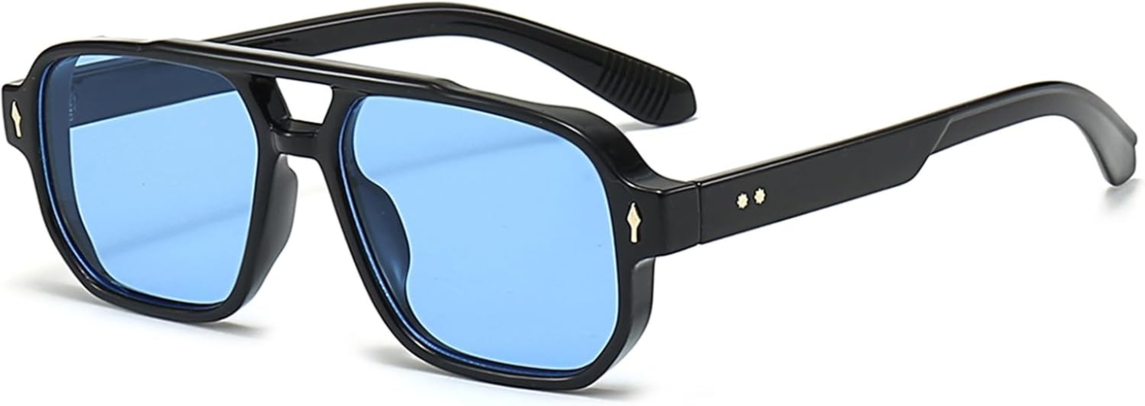 LJCZKA Retro Double Bridge Sunglasses for Women Men, Square Sunglasses 70S Vintage Shades UV400 Protection