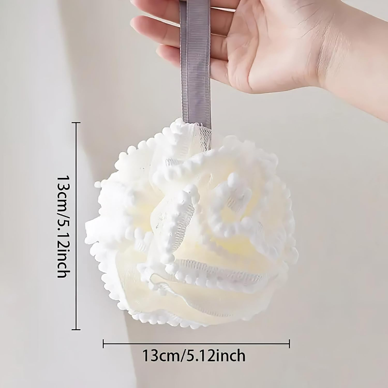 Luxurious Large Bath Loofah Sponge Pouf Puff Ball Mesh for Shower - Soft, Quick-Dry Exfoliating Foaming Deep Cleansing Body Scrubber - White image number 2