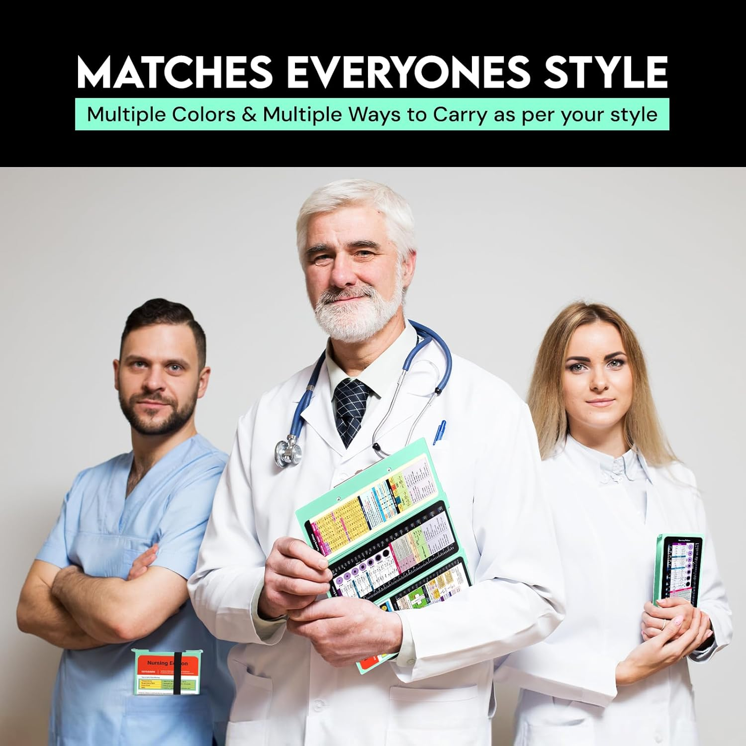 Nursing Clipboard with Nursing and Medical Edition Cheat Sheets 3 Layers Aluminum Foldable Nurse Clip Boards Notepad for Students, Nurses and Doctors (Mint) image number 1