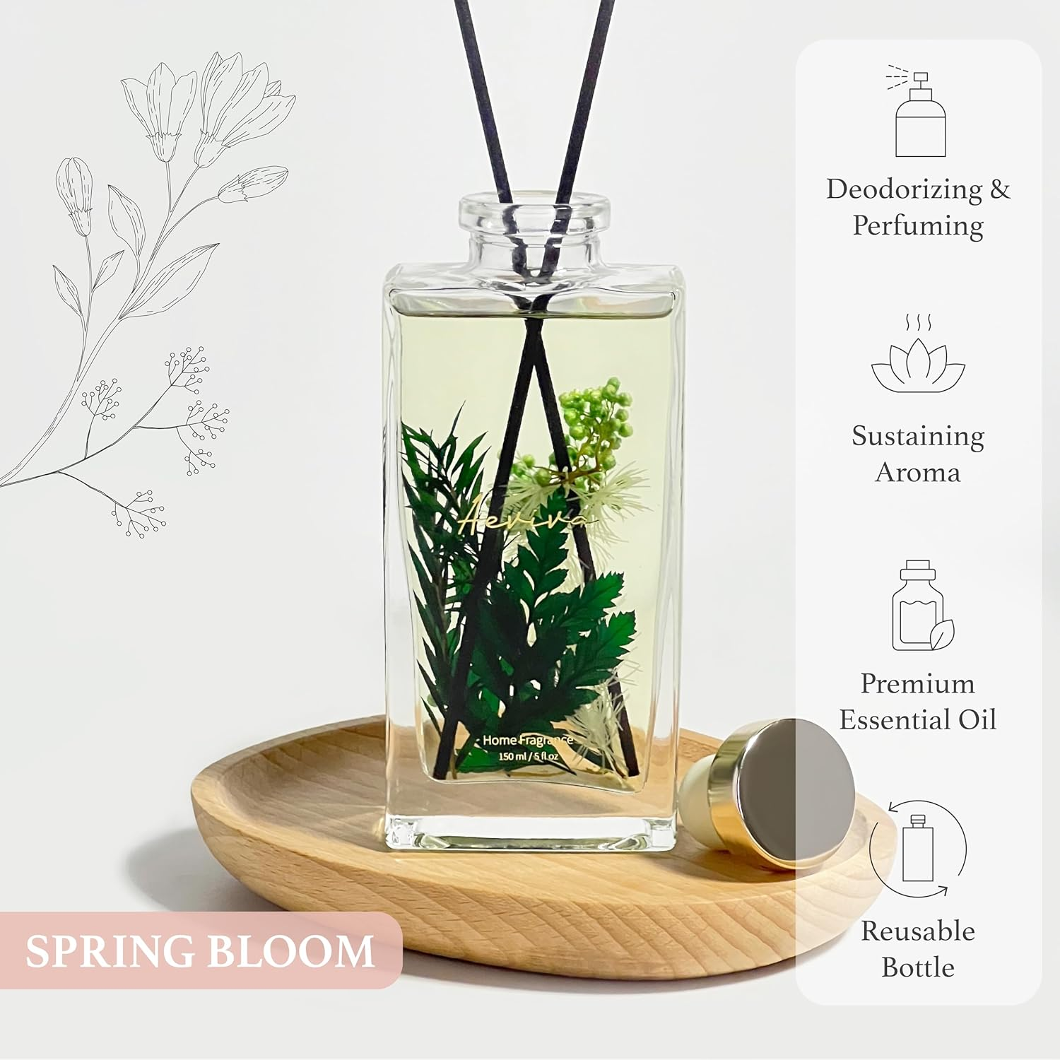 Reed Diffuser Set, 5 Fl Oz Glass Bottle Spring Bloom Scent Oil Diffuser, Home Fragrance with Reed Sticks for Bedroom, Office, Bathroom Shelf Decor & Gifts image number 2
