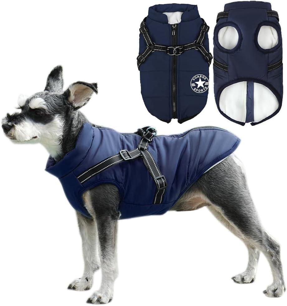 Voarge Dog Jacket, Winter Vest, Jackets, Dog Coat with Harness for Small Dogs, Waterproof Machines, Washable, Reflective Stripes Design, Durable D-Ring (5XL, Red)