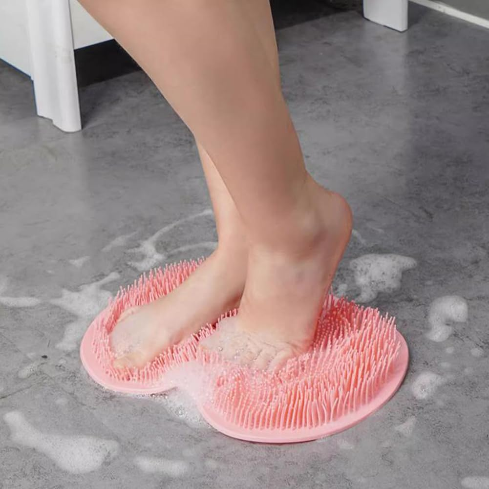 2 Pack Silicone Shower Foot Scrubber Mat, Silicone Foot Scrubber for Shower with Non-Slip Suction Cups, Wall Mounted Slip Suction Cups for Foot Back Cleaning (Blue+Pink) - Grey+Pink image number 4