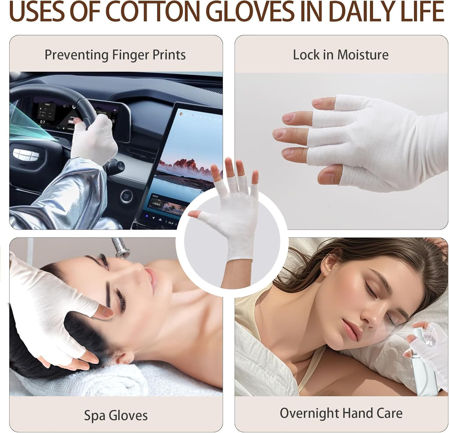 EXEXIUO 3 Pairs of Fingerless Cotton Gloves 100% White Cotton Moisturizing Gloves Cut 5 Fingertips Overnight Hydration Fits Most Dry Hands, Eczema Gloves image number 6