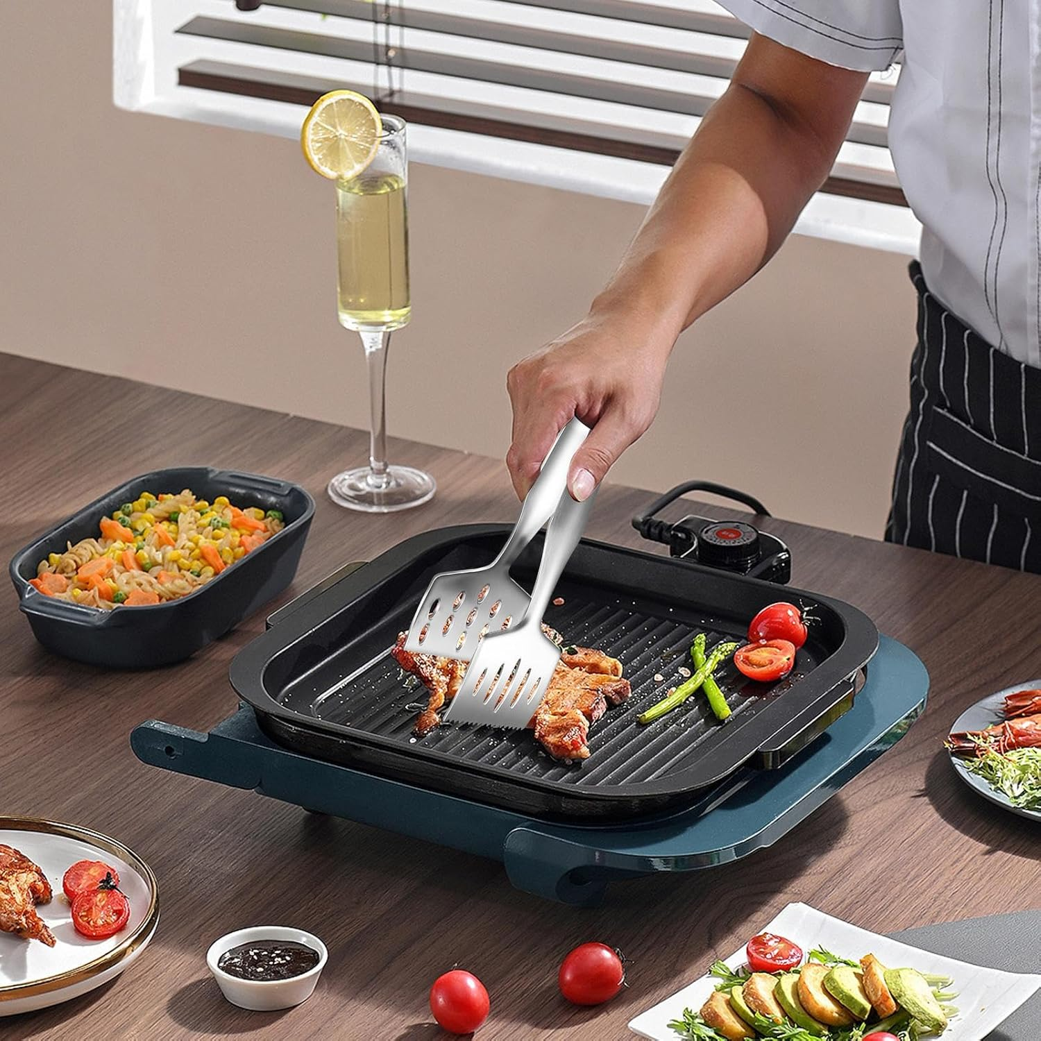 Stainless Steel Grill Tongs, Kitchen Cooking Tongs for Grill, Heat-Resistant Cooking Tools Kitchen Gadgets for Steak Fish Buffet Serving Outdoor Picnic Camping Party Backyard image number 1