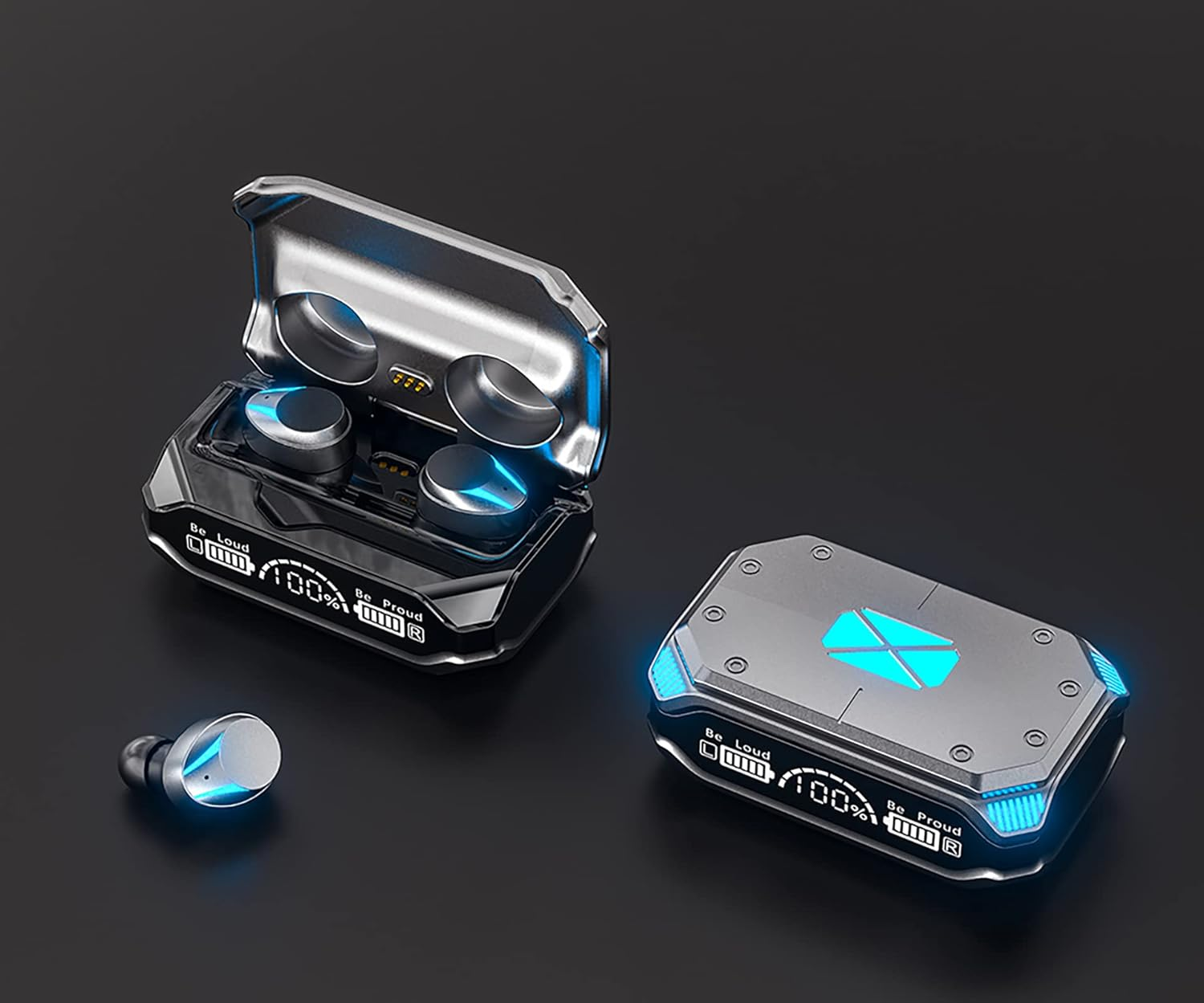 Ellenne Bluetooth 5.2 ANC Headphones - Futuristic Pattern - Simil Metal - Wireless M41 TWS Sport Waterproof Fitness Microphone HD Wireless Long Life M41 image number 4