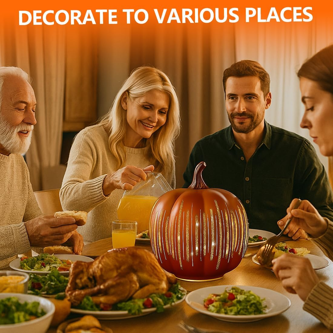 1 Piece Twinkle LED Light Pumpkins Starry Night Pumpkins Timer Illuminated Sparkling Starry Night Glass Pumpkin Light Decorations for Bedroom Hallway Orange image number 5