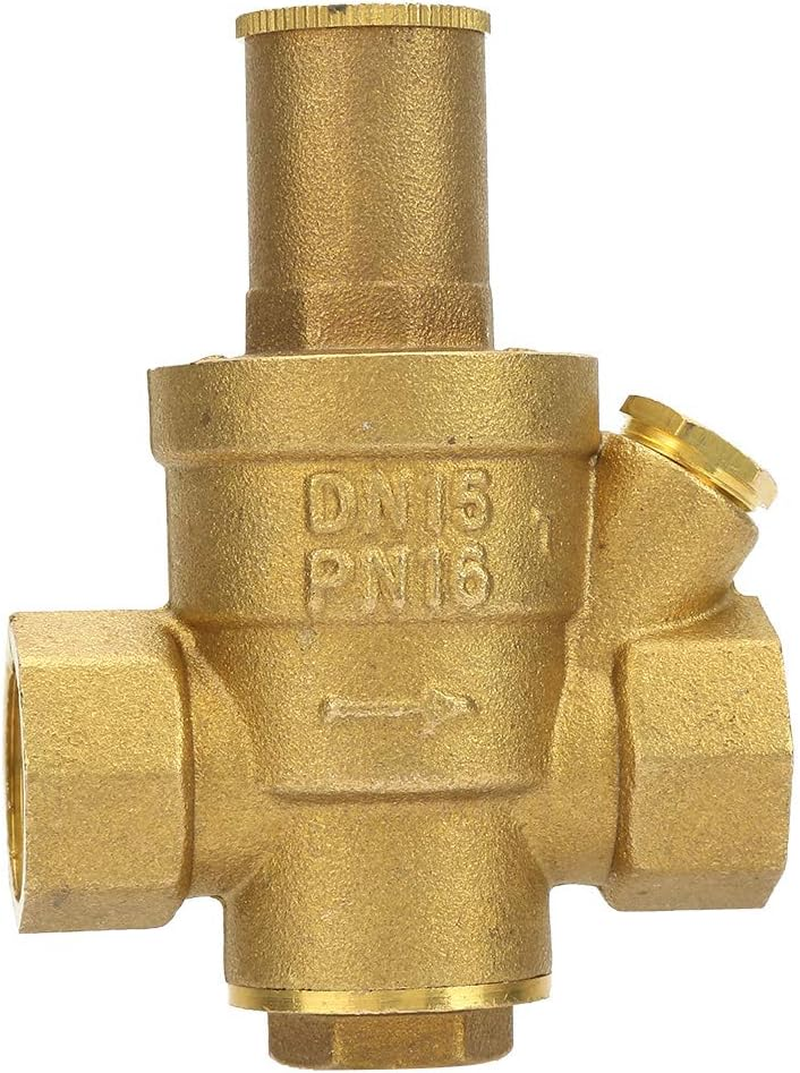 Adjustable Brass Water Pressure Regulator Valve, 1Pc Brass Adjustable Water Pressure Reducing Regulator Valve Thread DN15 1/2 with Pressure Adjustment Knob image number 1