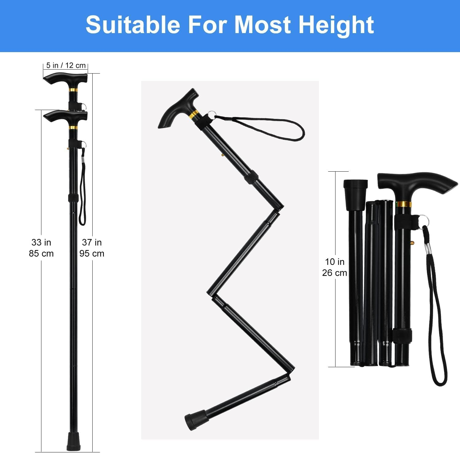 Foldable Walking Cane for Seniors, Walking Stick for Men & Women-Premium Collapsible Cane- Pocket Cane Lightweight Adjustable Heavy Duty Folding Walking Stick Silver image number 4
