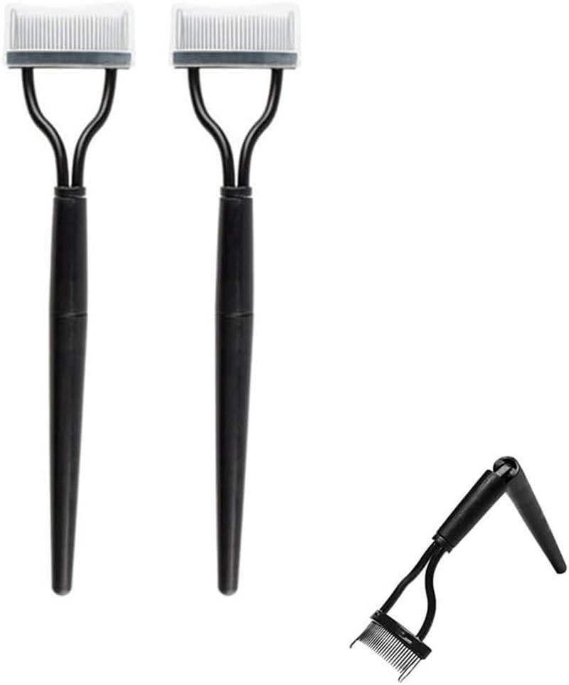 CAASFOOY 2 Pcs Collapsible Eyelash Comb, Eyelashes Mascara Separator Tool Lash Comb with Metal Teeth, Women Beauty Eyelashes Separator Comb Eye Lash Brush Makeup Tooldurable and Attractive (Black) image number 1