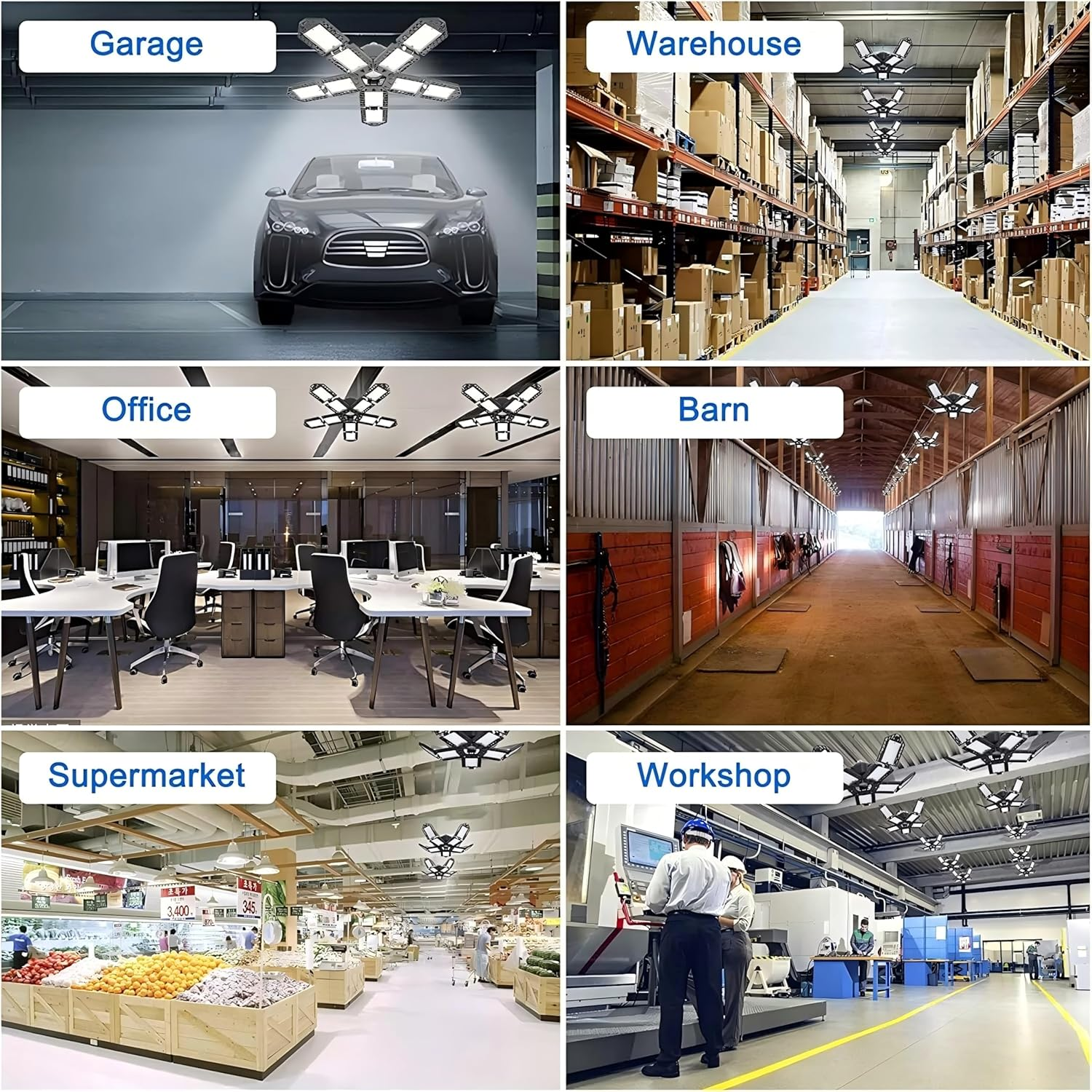 Deformable LED Garage Light - 18000 Lumen 6500K Daylight 180W, Three Leaf Garage Organization Ceiling Lighting image number 5