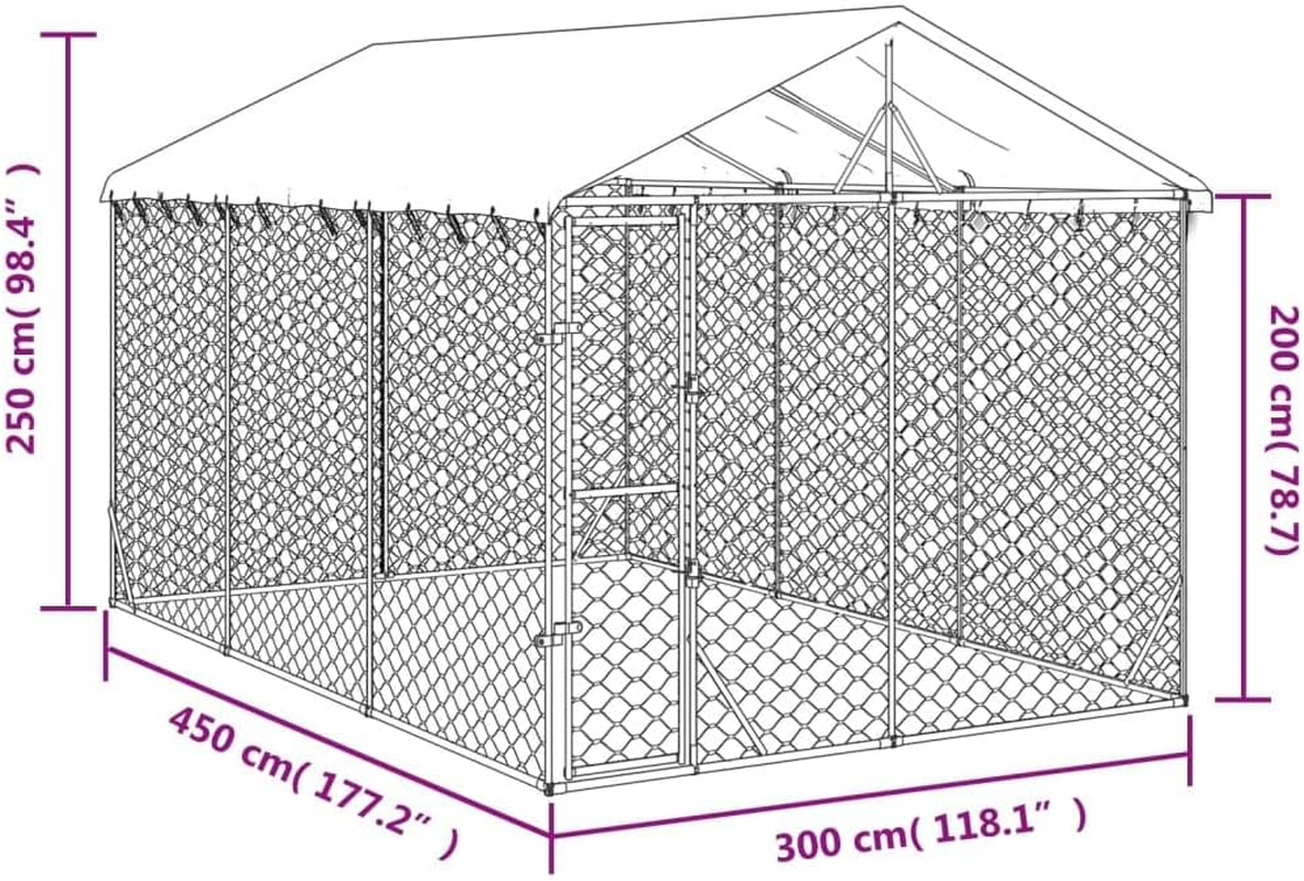 Outdoor Dog Kennel with Roof Silver 3X4.5X2.5 M Galvanised Steel Pet Shelter image number 1