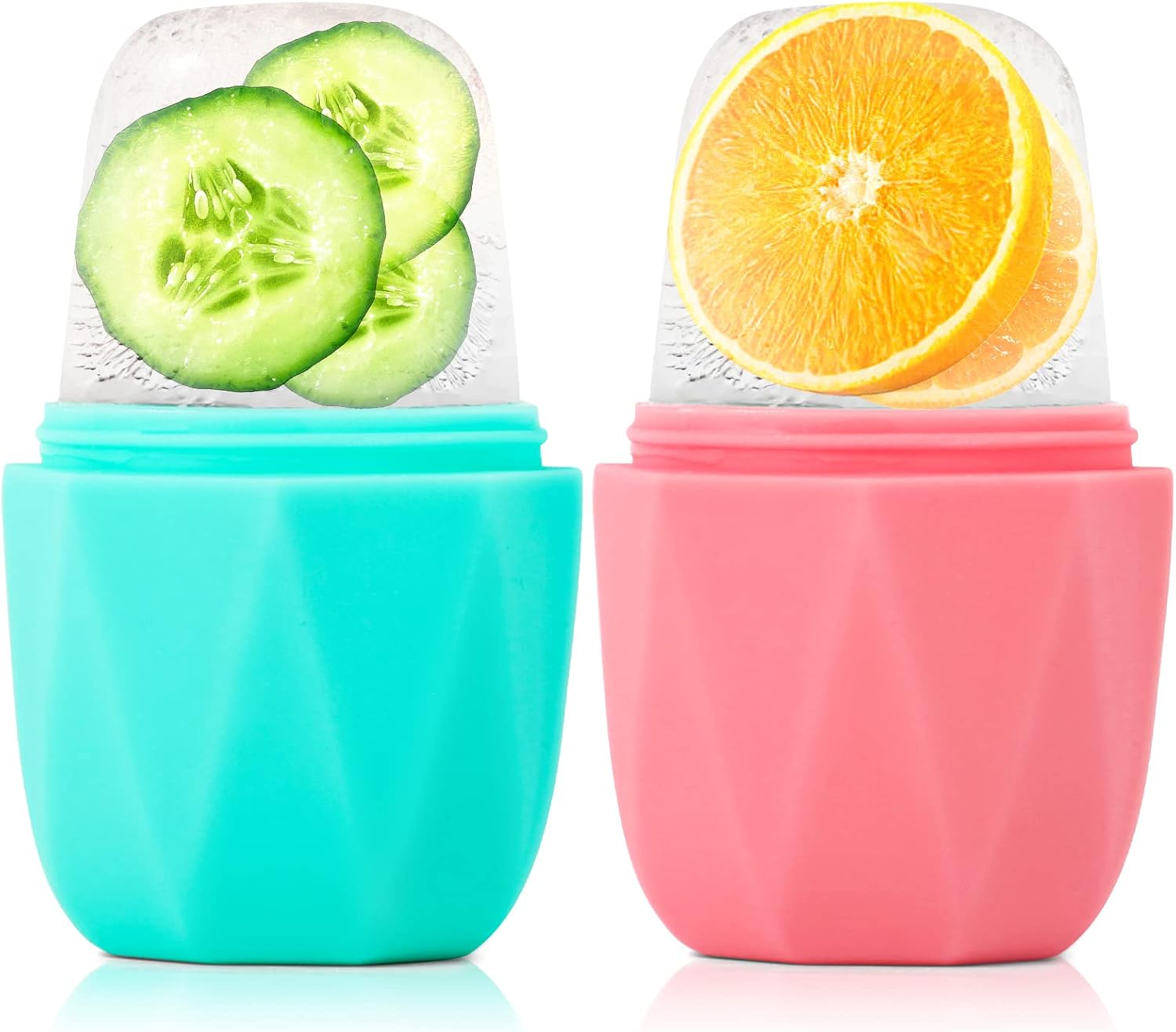 Qewro 2Pack Ice Roller for Face, Silicone for Tone Skin, Reusable Eye Puffiness Relief, Ice Roller Mold for Neck, Facial Roller to Remove Fine Lines Pores anti Wrinkles (Pink and Green)