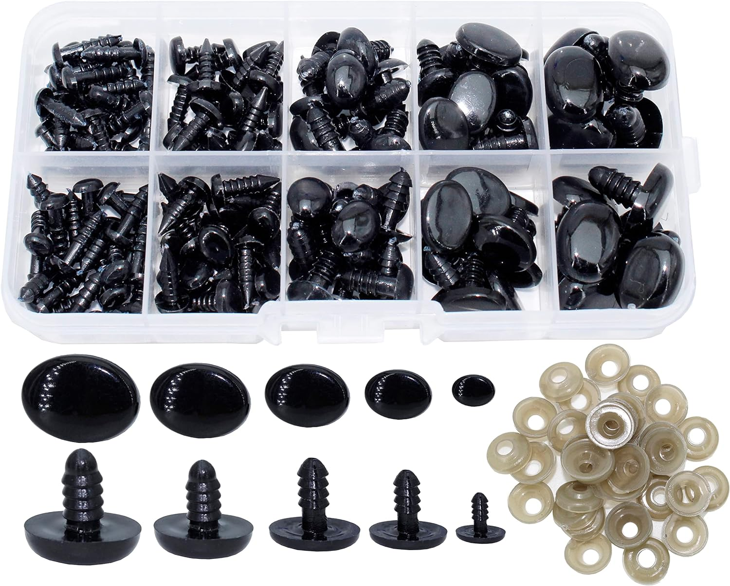 BESTCYC 1Box(125Pcs) 5Different Size Oval Shape Black Plastic Safty Nose for Teddy Bear Doll Animal Puppet Crafts image number 4