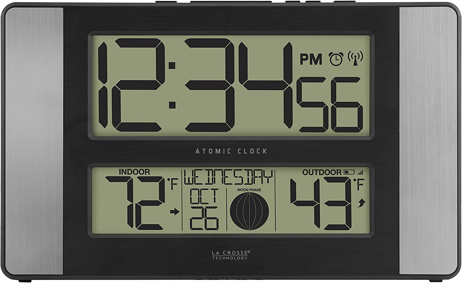 La Crosse Technology 513-1417AL-INT Atomic Clock W Outdoor Temp, Grey/Black image number 5