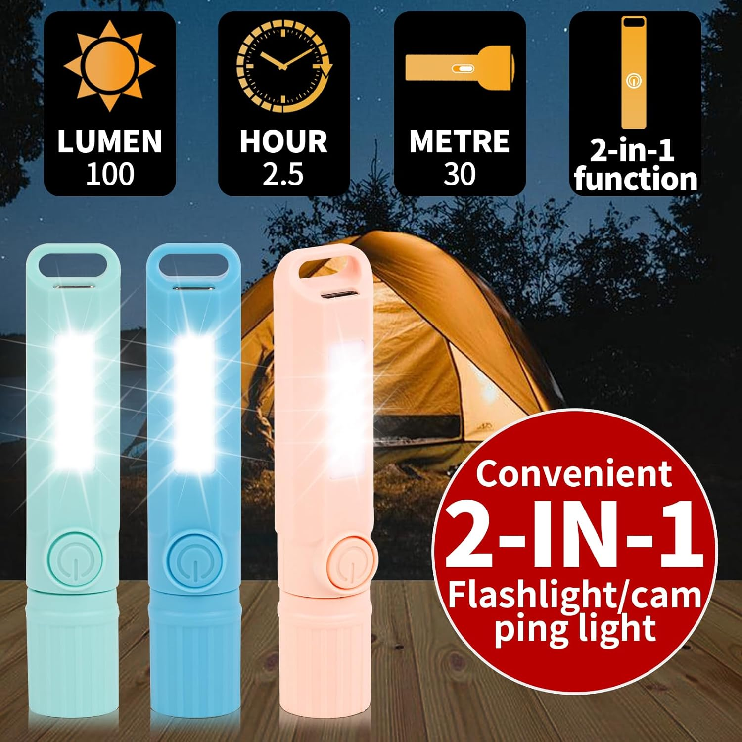 Hilngav 3 Pack Rechargeable Flashlights USB C Mini LED Flashlights, Camping Lantern Combo Flashlight, Ultralight Zoomable Flashlights, for Gift, Camping, Hiking, Night Reading Etc (3 Pack) image number 4