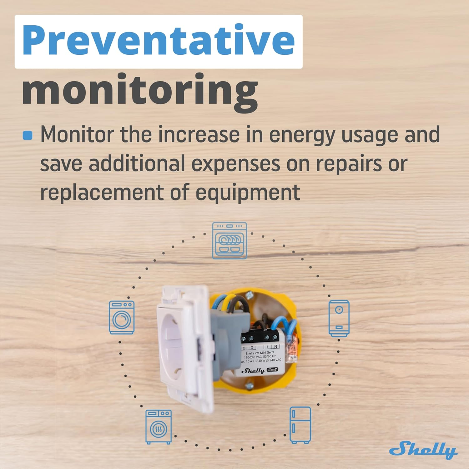 Shelly PM Mini Gen3, Intelligent Wi-Fi and Bluetooth Power Meter, 1 Channel 16 A, Power Measurement Device, Compatible with Alexa and Google Home, Ios-Android App, No Hub Required (2-Pack) image number 3