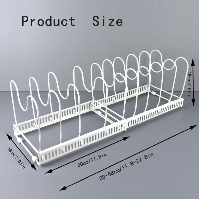 Yharnamite Expandable Pans Organizer Rack, Pot Lid Holder with 10 Adjustable Compartments, Expandable Cookware Rack, Kitchen Organisation Pot Rack for Kitchen Cabinet Organizers and Storage (White) image number 4