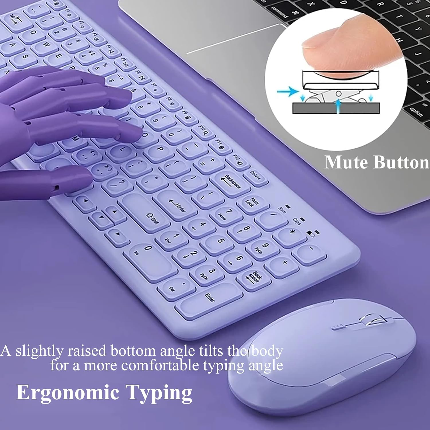 Wireless Keyboard and Mouse Combo,Jieruideng 2.4Ghz USB Cordless Slim Silent Keyboard and Mouse Kit Home Office Game Use for Computer,Laptop,Pc Desktops,Mac (Purple)