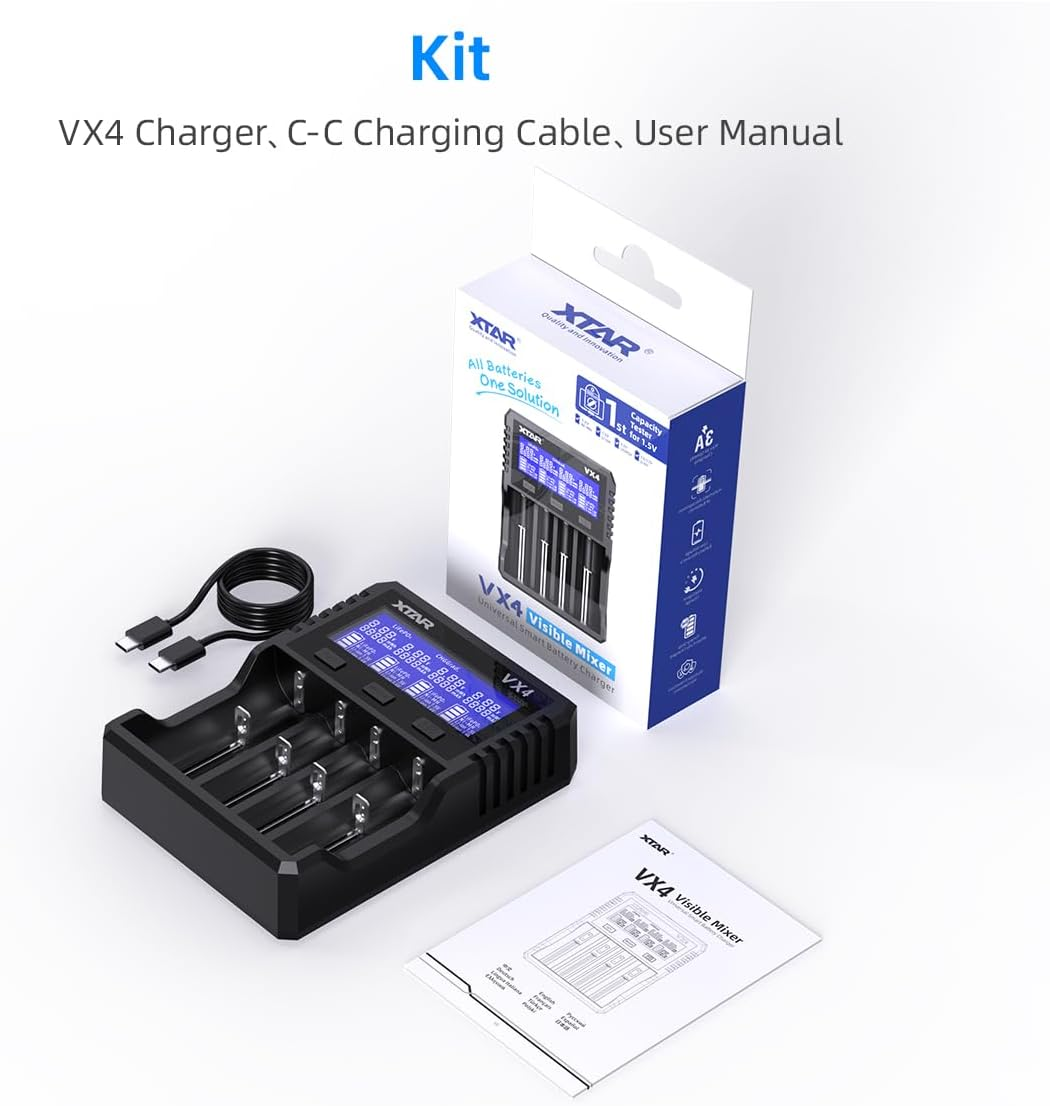 XTAR New VX4 Universal Battery Charger for 3.6/3.7V Li-Ion 1.5V Li-Ion&1.2V Ni-Mh AA AAA 3.2V Lifepo4 Batteries,Test Battery Real Capacity (VX4) image number 6