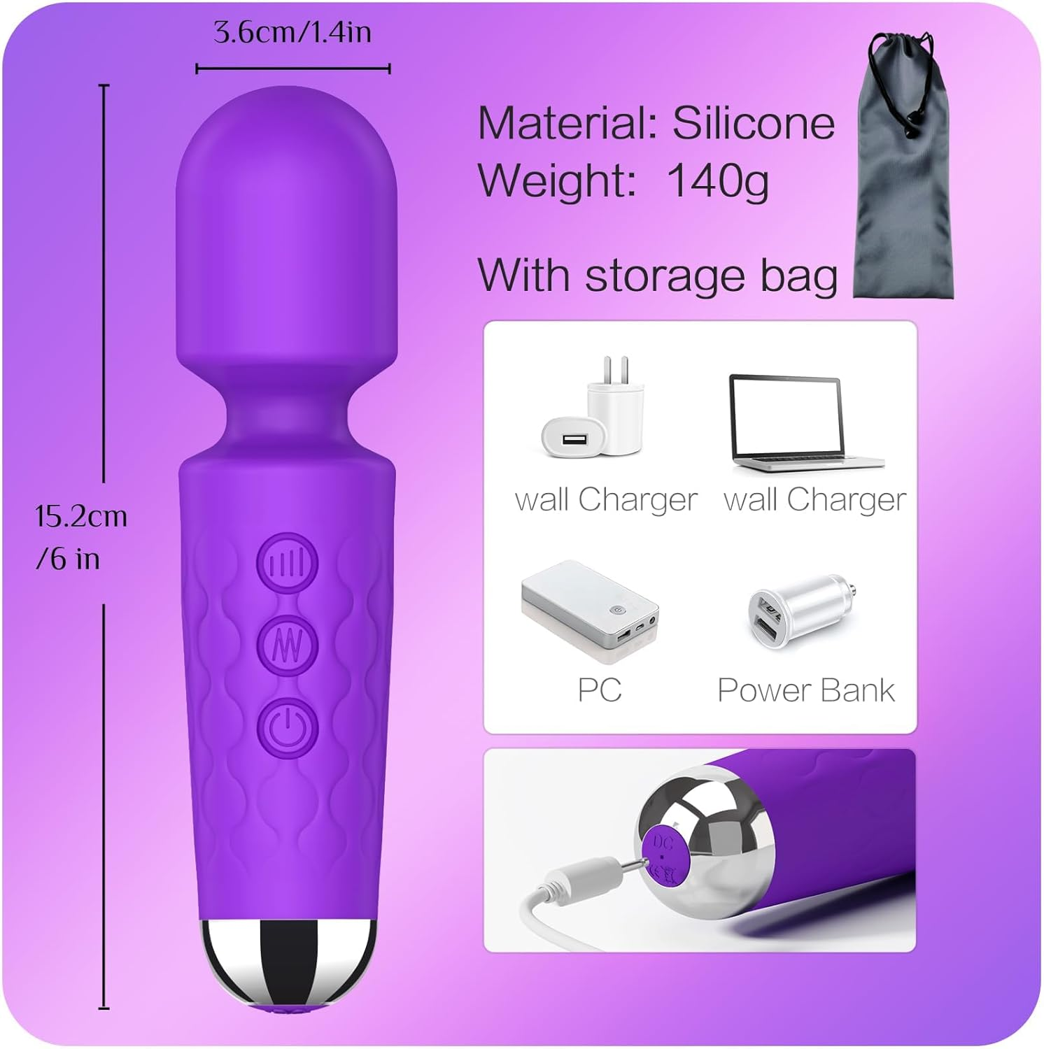 Vibrator Wand for Women - 20 Patterns & 8 Speeds G-Spot/Clitoral Stimulator, Quiet Cordless Dildo Massager, Submersible Adult Sex Toy Rechargeable Waterproof Small (Rose Red) image number 7