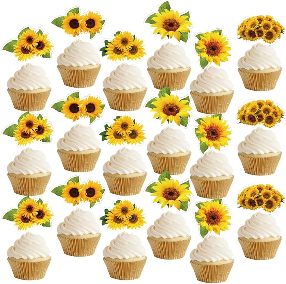 48Pcs Sunflower Cupcake Supplies Sunflower Birthday Party Cupcake Toppers for Kids Gift Birthday Party Favors Kid'S Birthday Party Cake Decoration Supplies (Sunflower) image number 1