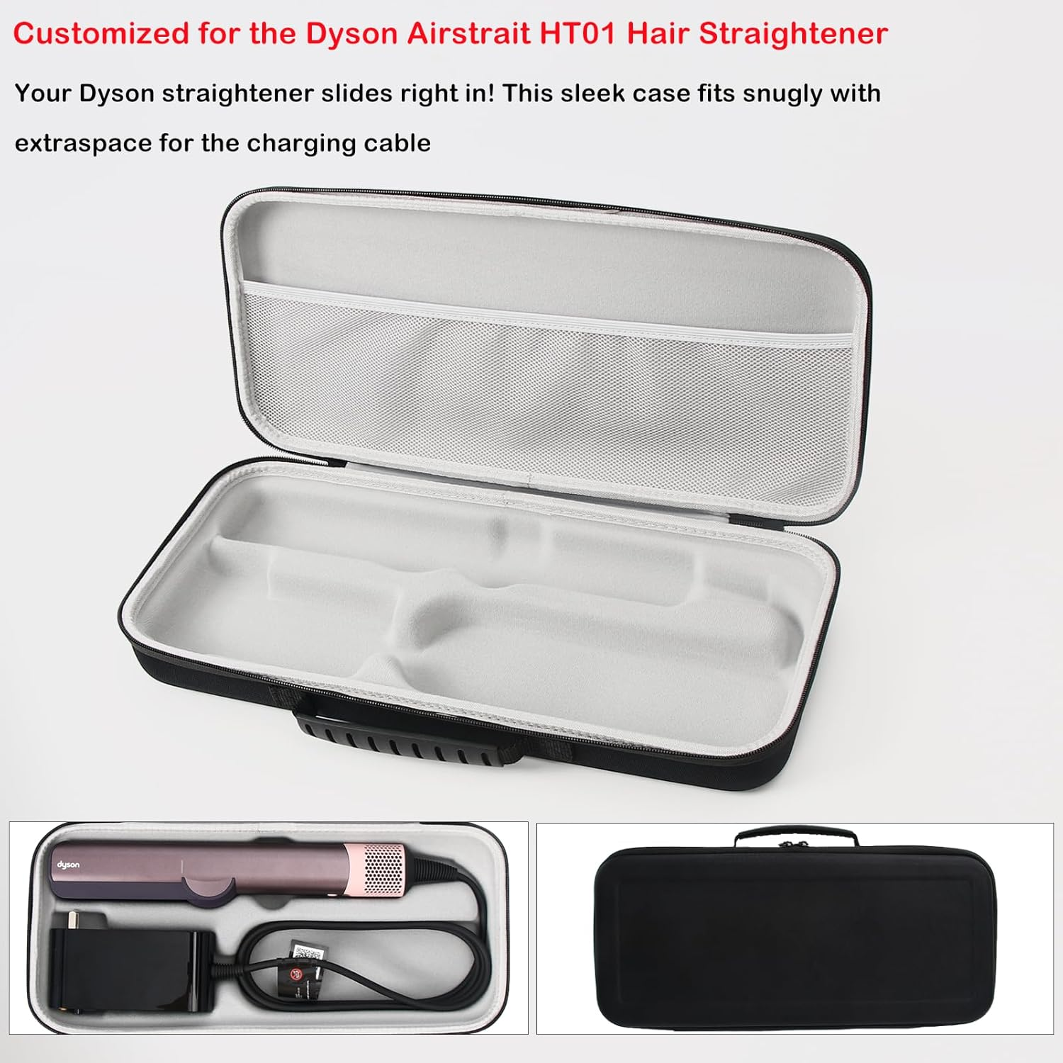 LIUIIVIRI Hard Travel Case Compatible with Dyson Airstraight HT01 Hair Straightener & Power Supply, Waterproof and Shockproof Storage Caryying Case, Black, M, Cary - Black image number 4
