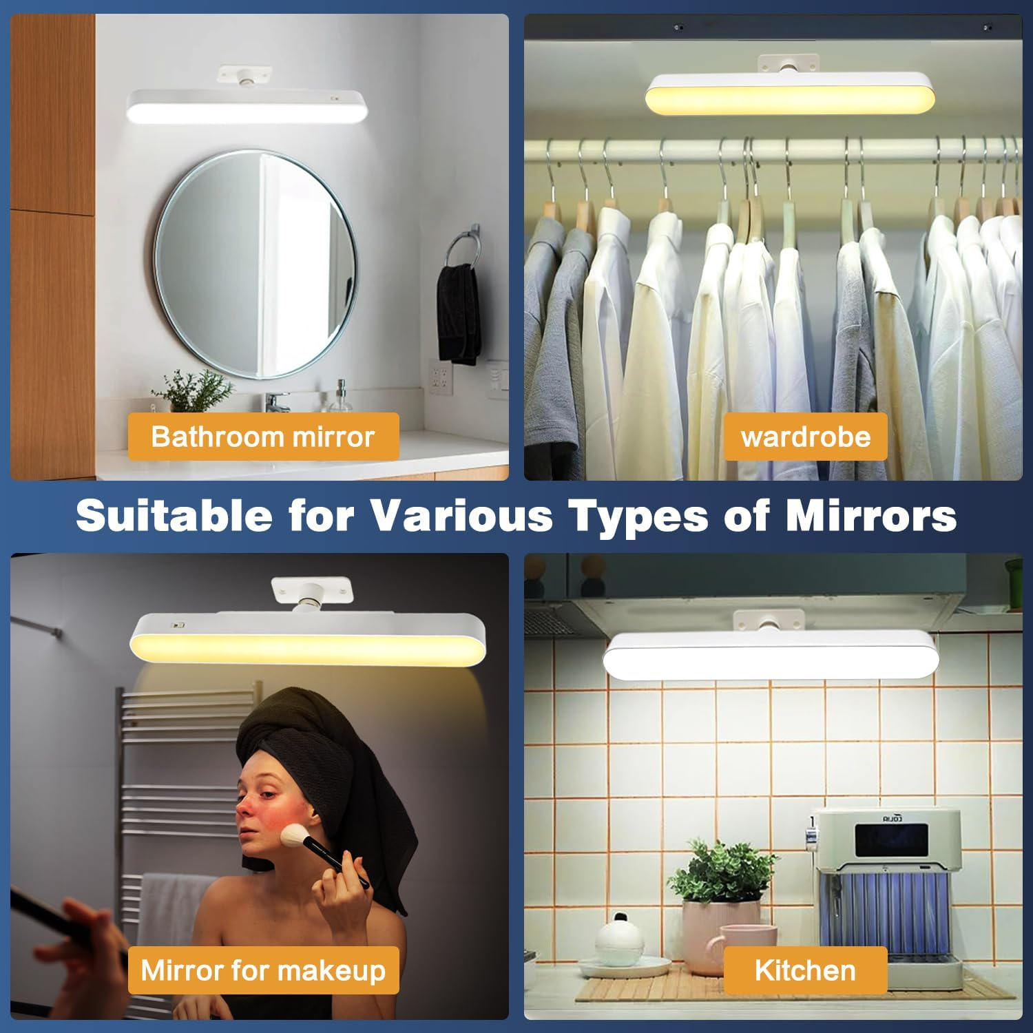 Wireless Vanity Lights for Mirror, 4000Mah Rechargeable Battery Operated Mirror Light, Adjustable Color Brightness & Angle Makeup Light,Cordless Lights for Bathroom Mirror,Desks, Kitchens, Cabinets image number 4