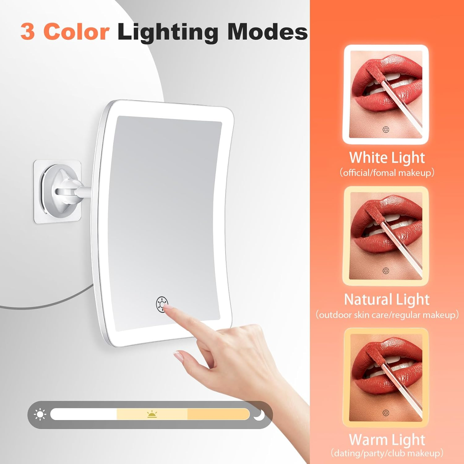 Famihomii 1X/20X Magnification Makeup Mirror with Lighting, Removable Cosmetic Mirror with Lighting, Portable Magnifying Mirror with Suction Cup, 3-Colour Light & No Dimming, 360 Degree Mirror image number 3