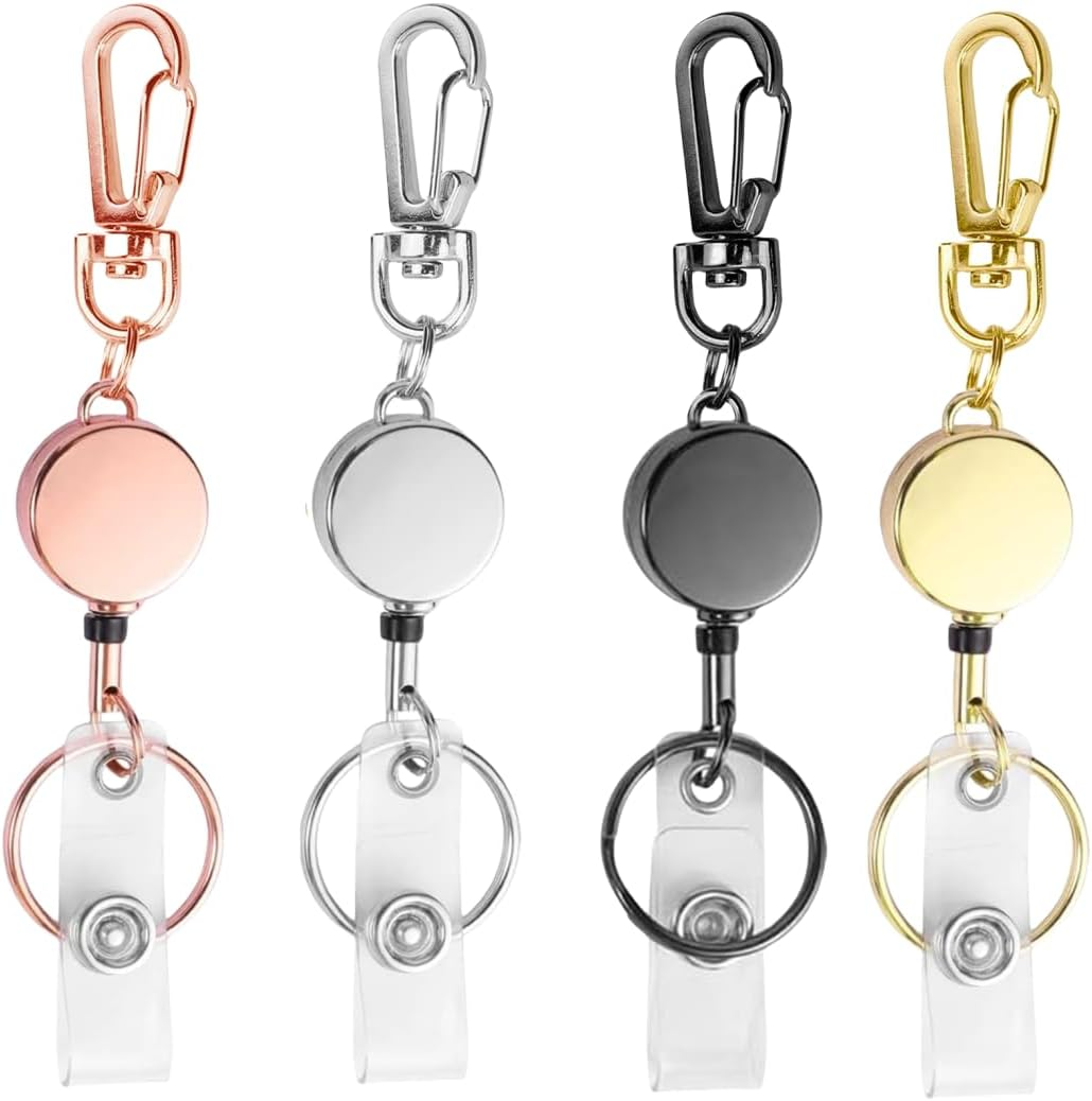 (4 Pack) ZANZER Retractable Keychain, Retractable Badge Holder, Badge Reel for Id Card Holders, Id Card Holder (Pink + Silver + Black + Gold) image number 3