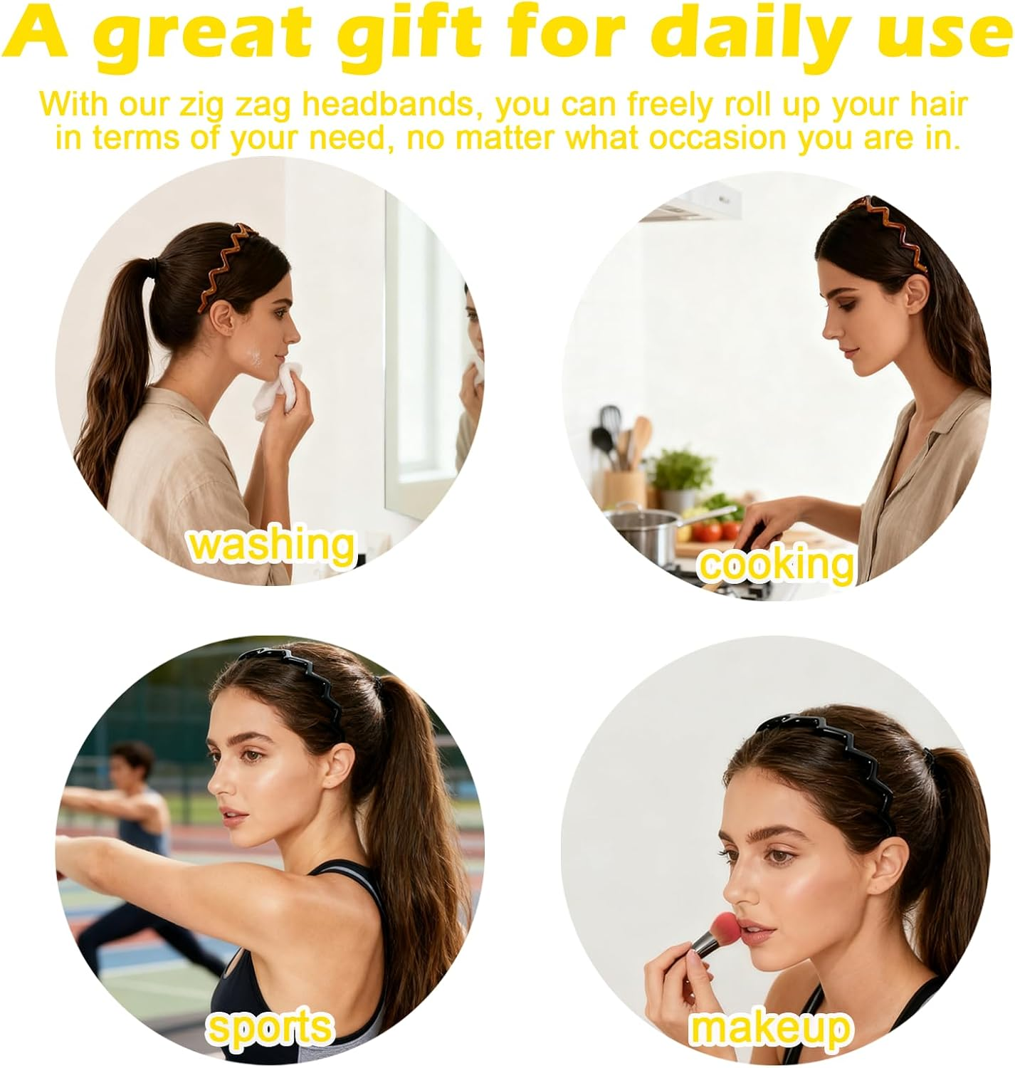 2Pcs Zig Zag Headband Set, Plastic Sharks Tooth Hair Comb, Non - Slip Cute Hair Bands for Women Girls, 3.8Cm Fashion Wave Comb Headbands for Outdoor Sports