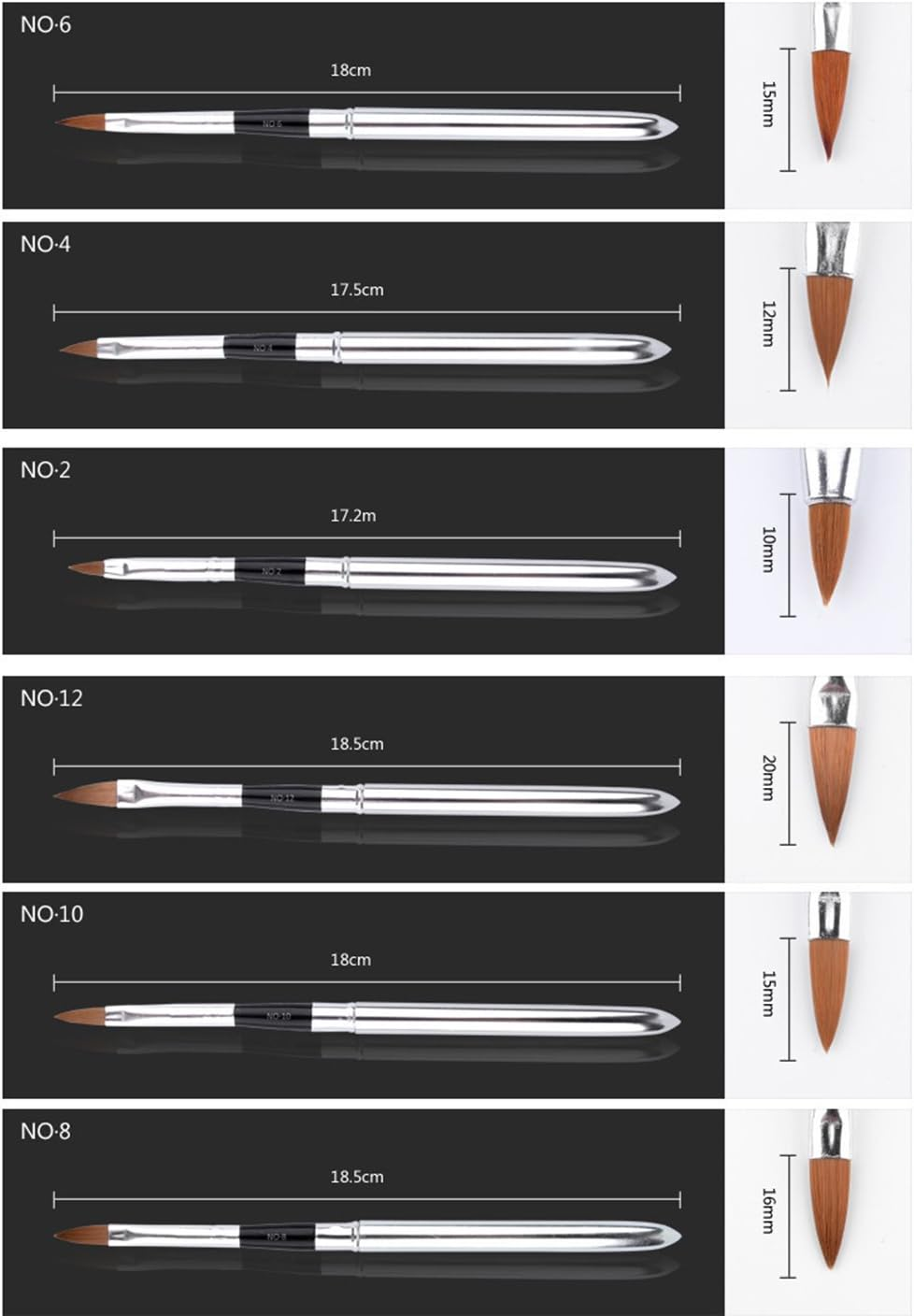 WOKOTO 6Pcs/Set Nail Brushes Silver Metal Handle Nail Art Builder Crystal Carve Brush Design for 3D Pattern Design Nail Art Brushes Detachable Set image number 5