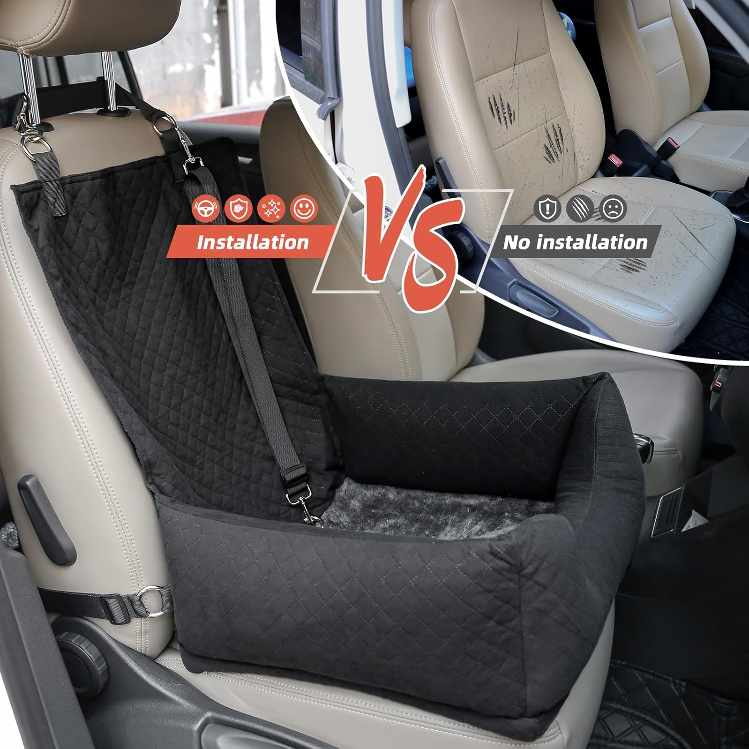 Sivomens Dog Car Seat for Small Dogs up to 30Lbs, Dog Travel Bed Puppy Seat Ultra Soft, Secure Removeable Pet Safety Seat with Adjustable Clip-On Safety Leash, Fits All Cars Front Back Seats image number 1